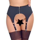 Black lace Cottelli Zip Suspender Belt with adjustable straps and metal hardware